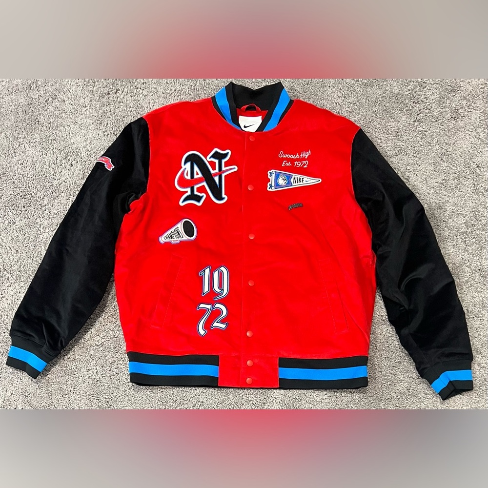 Nike Corduroy Varsity Jacket 1972 Letterman Red Black Mens Size XL